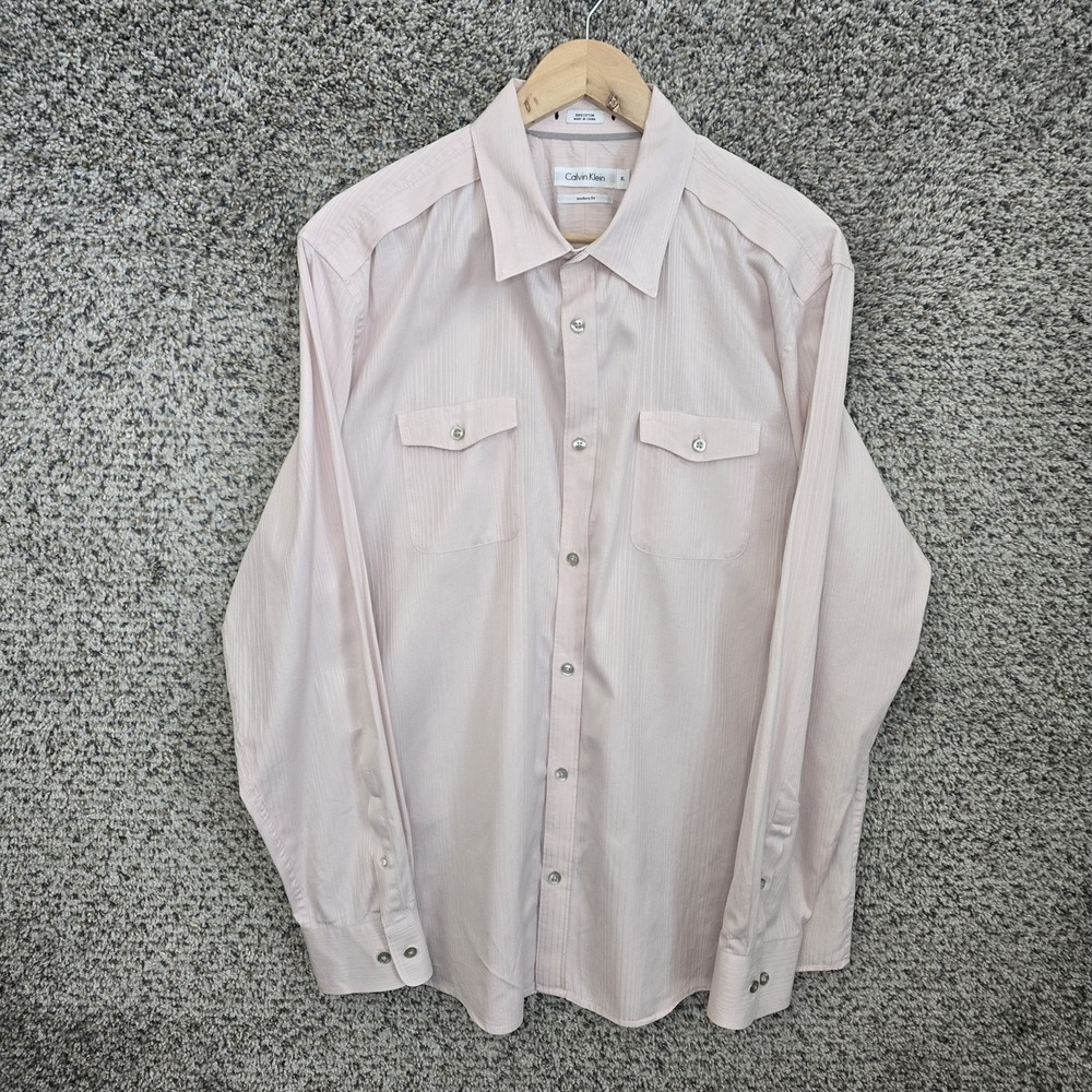 Calvin Klein Dress Shirt Mens XL Pink Button Up Modern Fit Long Sleeve Cotton